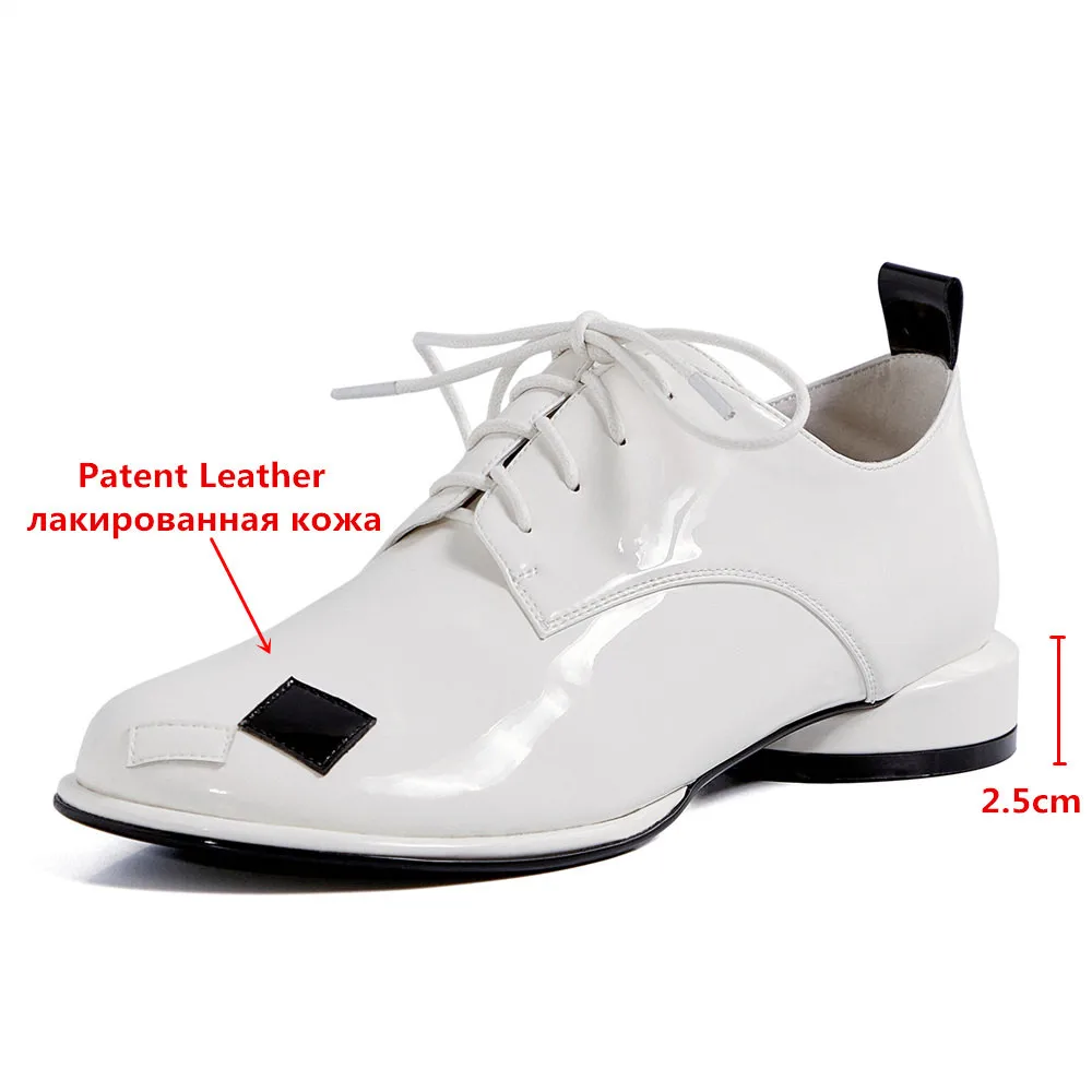 Aucegi Fashion Mixed Color Splicing Women Patent Leather Pumps Comfortable Round Toe Round Thick Heels Plus Size 34-43 Casual