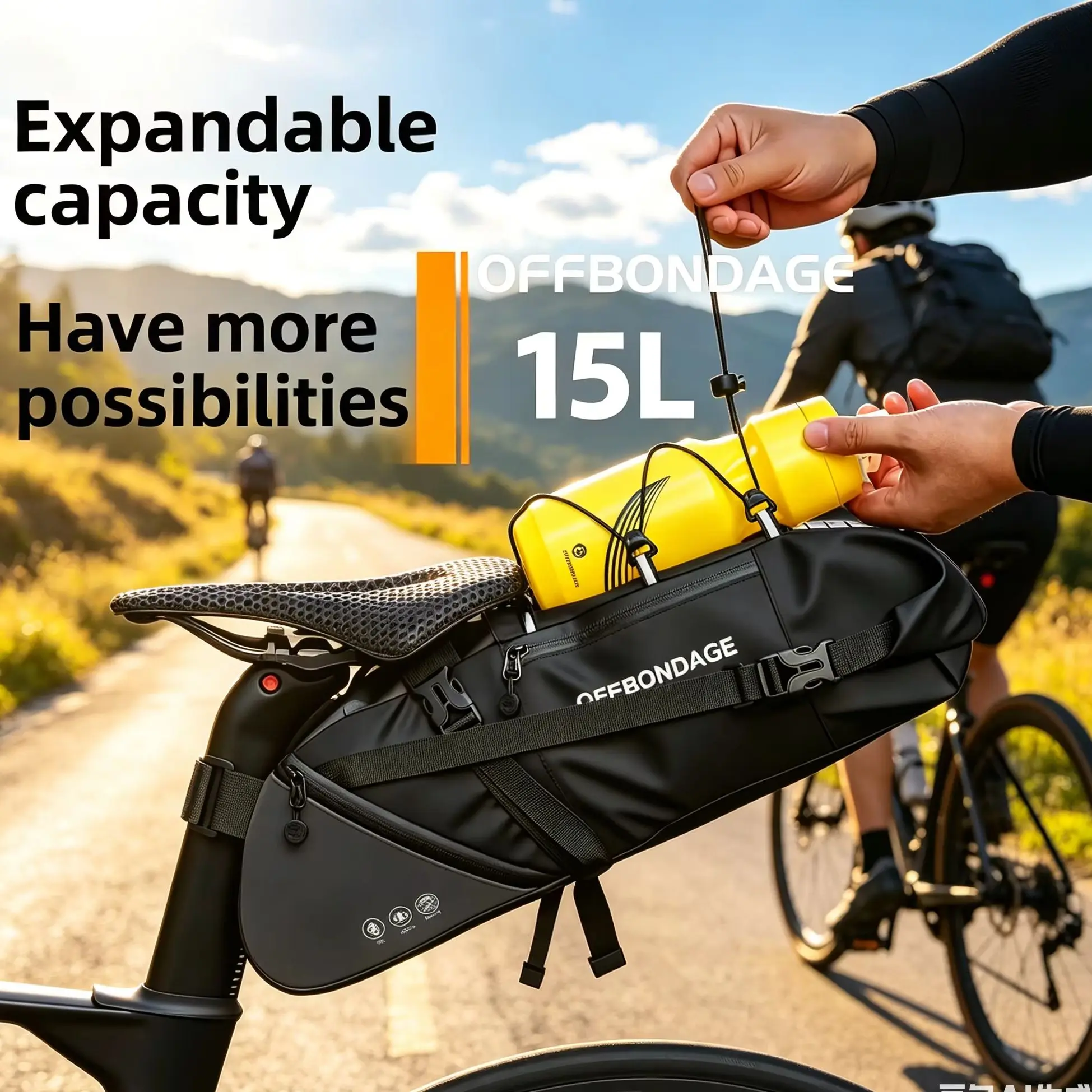 

OFFBONDAGE Bike Bag Waterproof 15L Large Capacity Bicycle Saddle Bag Cycling Foldable Tail Rear Bag MTB Road Trunk Bikepacking