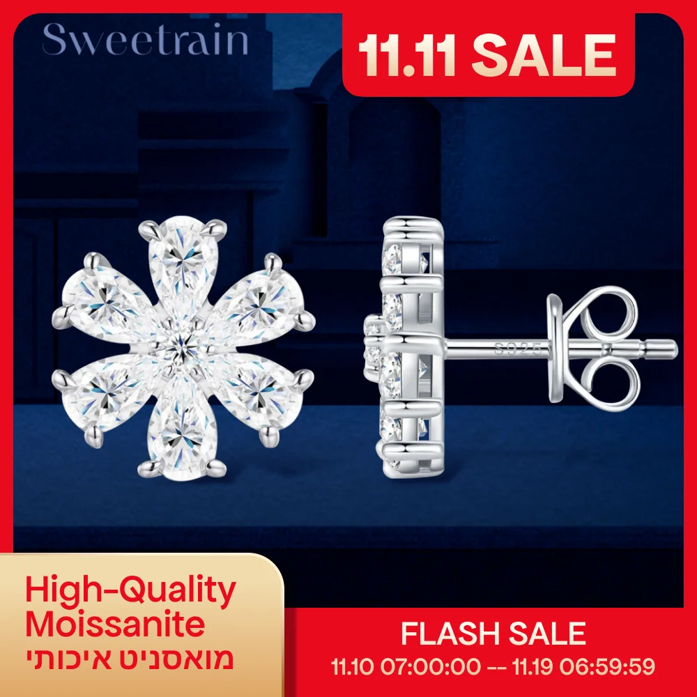 

Sweetrain грушевидной огранки, все серьги-гвоздики с муассанитом для женщин, сертифицированные GRA серьги с бриллиантами в форме цветов S925, серебряные ювелирные изделия, подарок