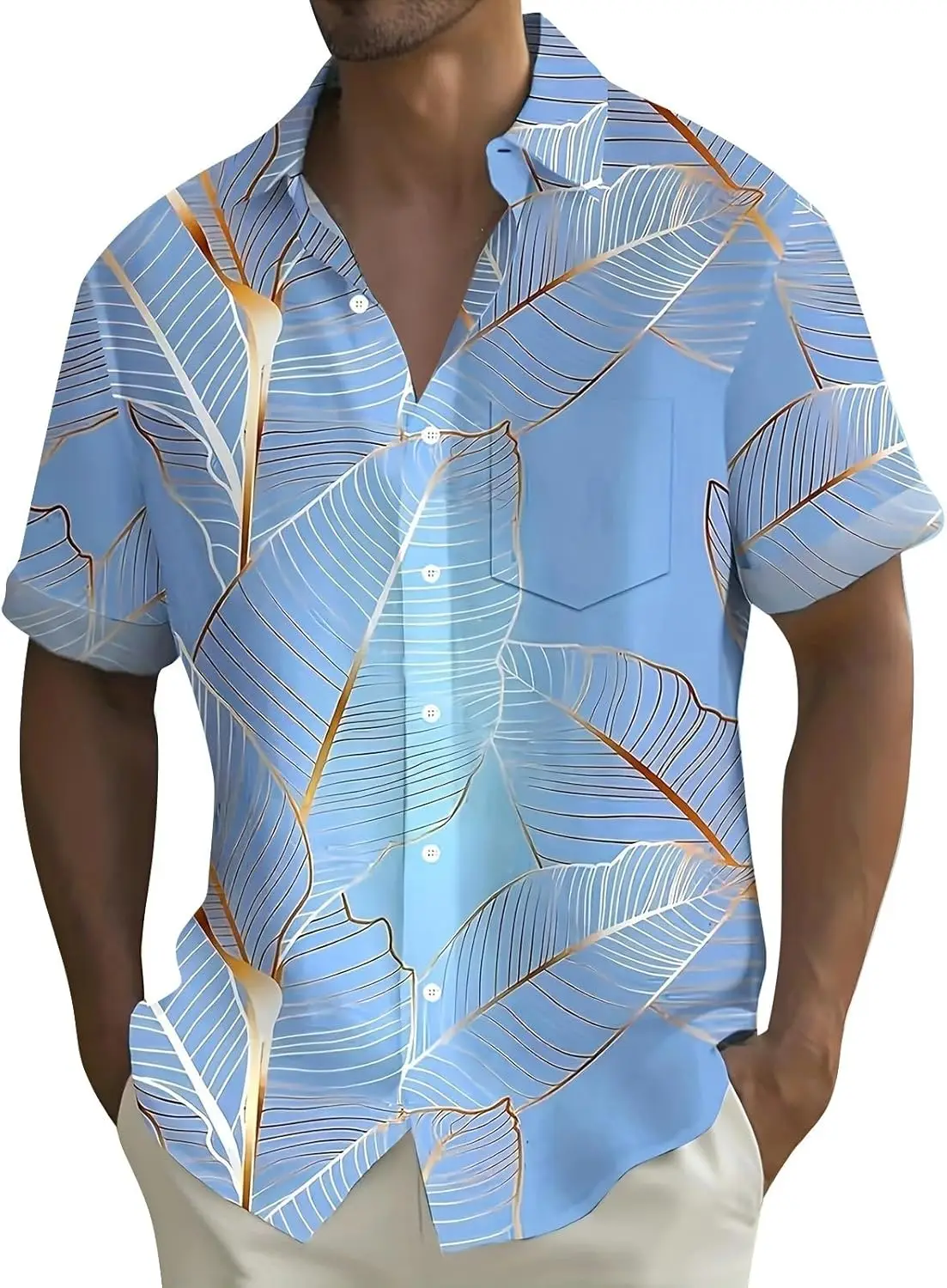 تي شيرت رياضي من OverDose Boutique للرجال كاجوال مرقع مطبوع بأكمام قصيرة وأزرار لأعلى للرجال