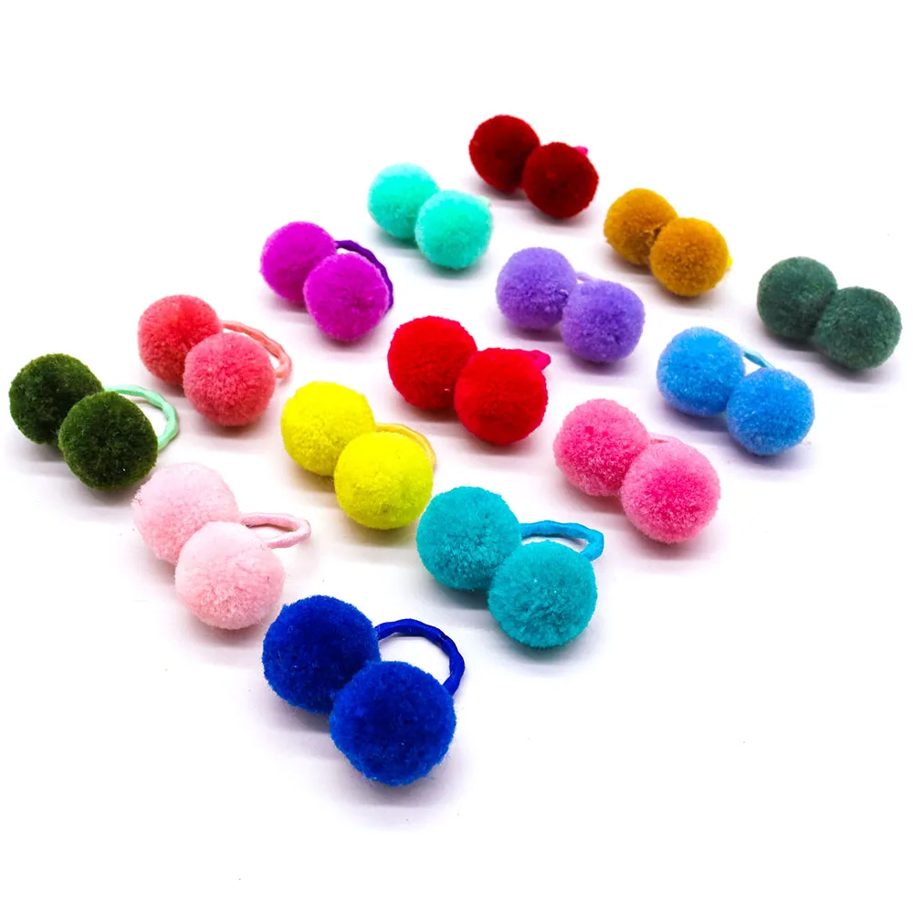 20pcs New Dog Double Plush Elastic Solid Hair Ball Pets Grooming Bows for Small Dogs Cat Bows Dog Hair Accessories Wholesale