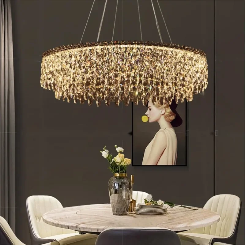 for Advanced Sense Light Luxury Crystal Chandelier Modern Simple Atmosphere Villa Living Room Bedroom Dining Room Round