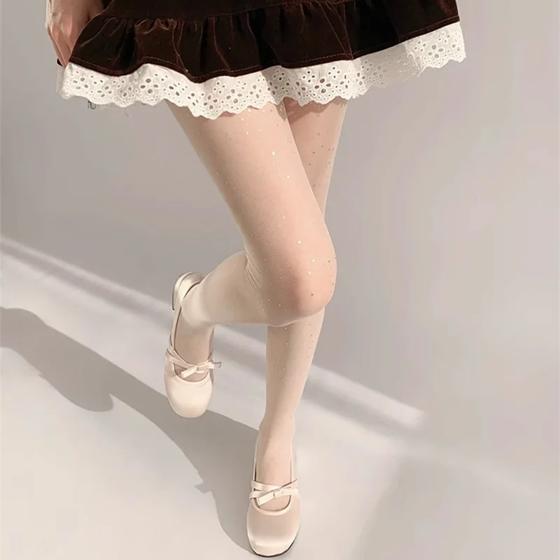 Summer Ultra-Thin Sheer Silver Shiny Dot Women's Tights Anti-Snagging Hot Stamping Stars Hottie Sexy Pantyhose Hosiery
