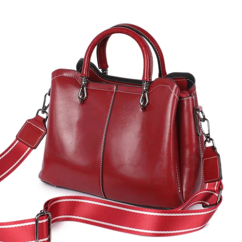 Bolso de mano de cuero genuino de estilo europeo americano para mujer, bolso de mano de cuero de vaca de lujo para mujer, bolso de mensajero de hombro Vintage para mujer