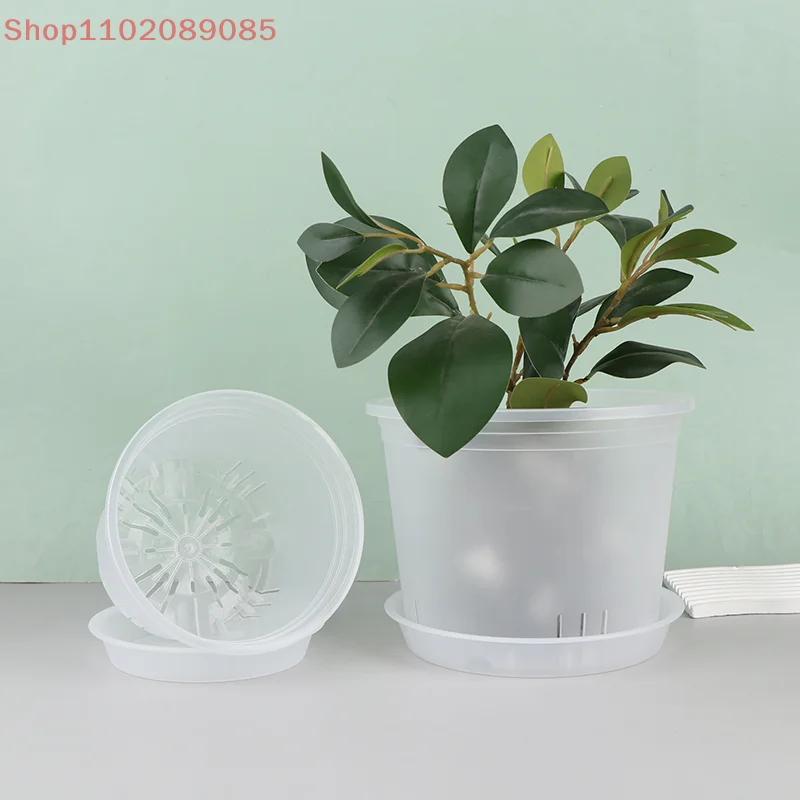 

1Pc Transparent Round Orchid Pot With/Without Tray Root Control Plastic Orchid Pots With Holes Breathable Plant Growth Container