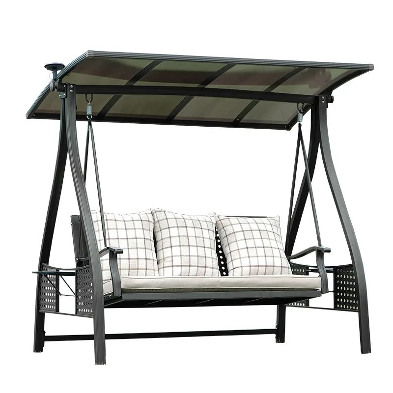 Solar LED Hanging Swing Bed  Waterproof Aluminum Alloy Patio Lounger for Two  Outdoor Daybed with Canopy & Solar Lights