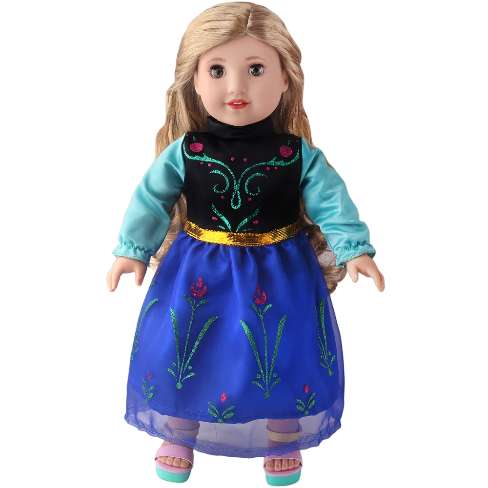 Cosplay Anime Figure Costume 18 Inch Girl Doll Anna Clothes American Ours & Generation Kids Toys Dolls Accessories Elsa Dress