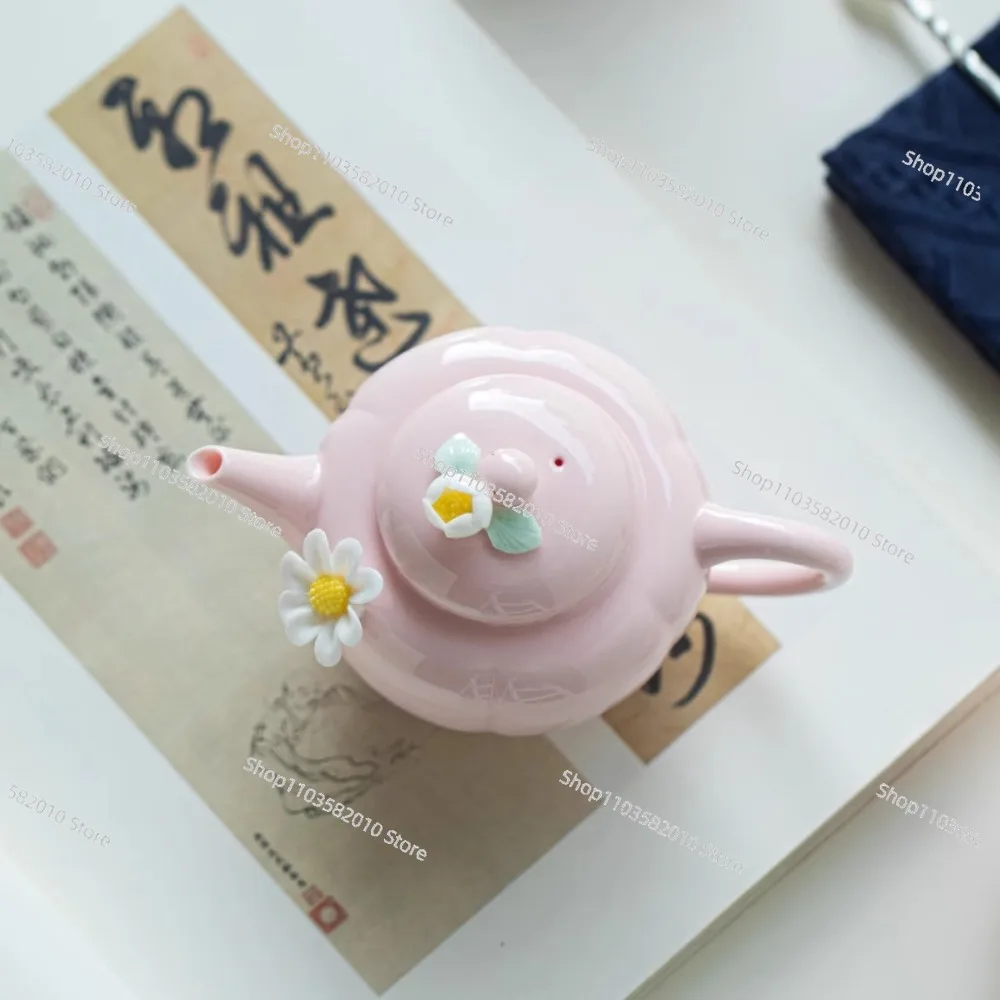 

Розовый чайный набор: чайник с рельефным цветочным узором ручной работы, для офиса и дома, персональный, элитный, простой, аксессуары для чайного набора