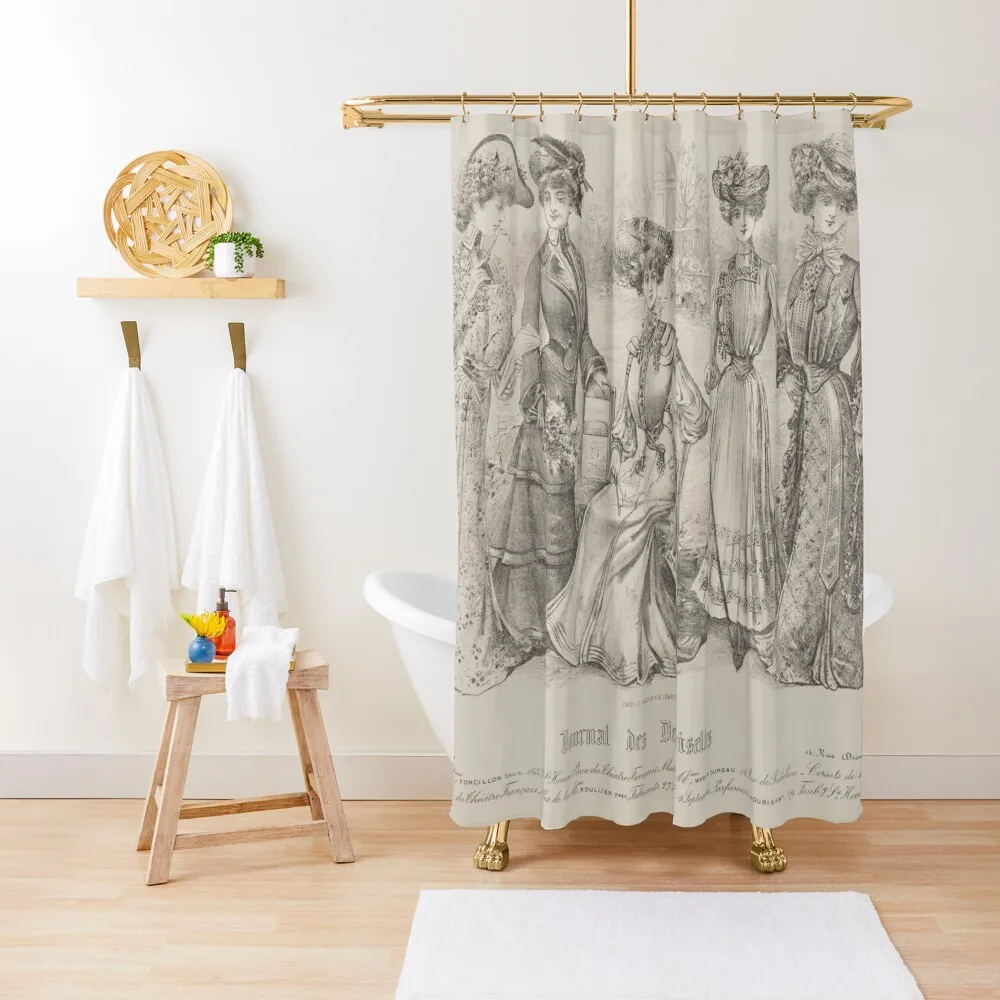 

1903 Vintage French Ladies Fashion Plate Shower Curtain Waterproof Fabric Shower For Bathroom Curtain