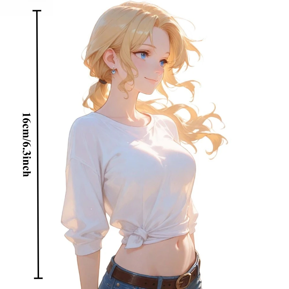 1Pc 2D Flat Anime Blonde Girl Vinyl Sticker, Weatherproof Decal For Car Window Motorcycle Laptop Decor, Holiday Gift view 2