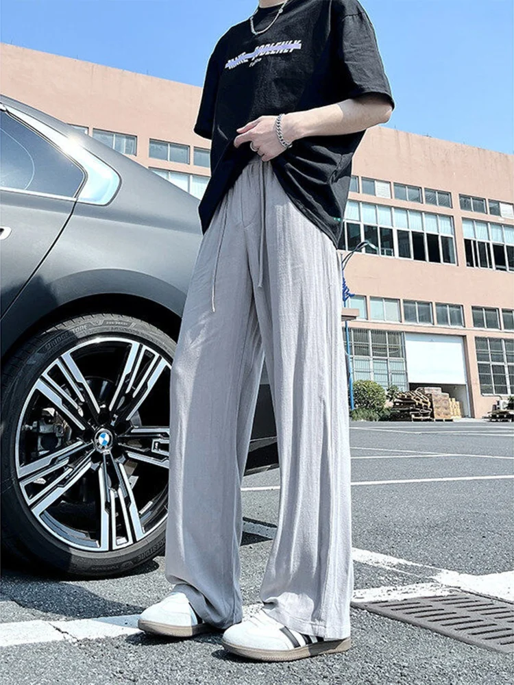 

Men's Cotton Linen Wide Leg Pants Summer Thin Breathable Loose Fit Casual Straight Long Trousers Comfortable Lightweight