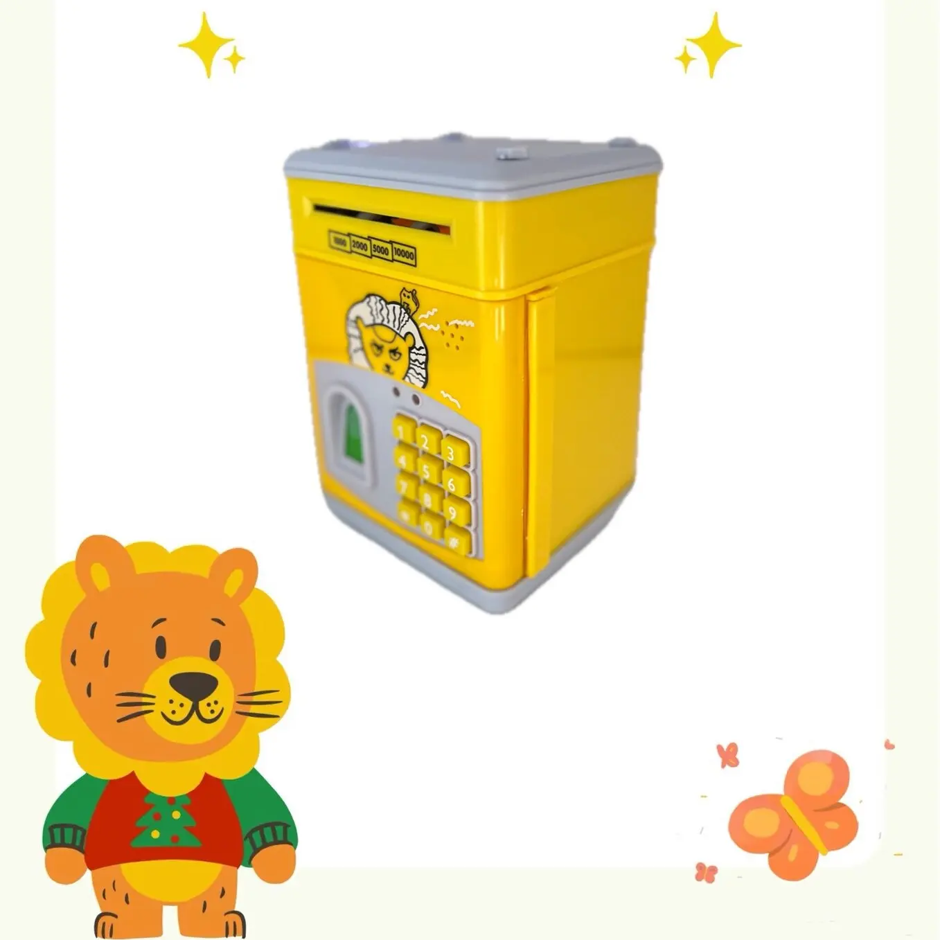 การ์ตูนลายนิ้วมือเครื่อง ATM รหัสผ่านปลอดภัย ATM เพลงเหรียญกล่องธนาคารด้วยลายนิ้วมือหลัก
