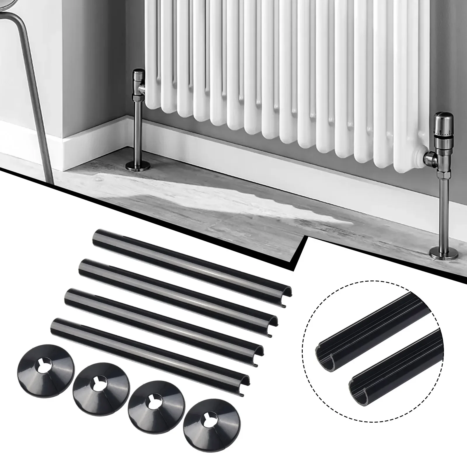 8pcs Pipes Radiator Pipe Covers Sleeve 15mm Collars Cut Fit Bathroom ChromeBlackPlastic Decorative Covers Faucet Accessories