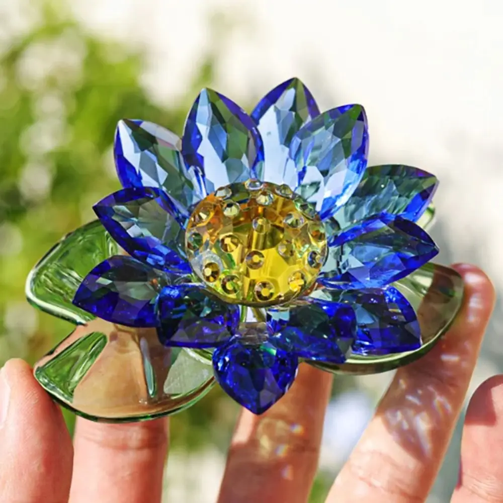 

Decorative Color Crystal Lotus Figurine Suncatcher Flat Bottom Mini Lotus Crystal Statue Durable Simulation
