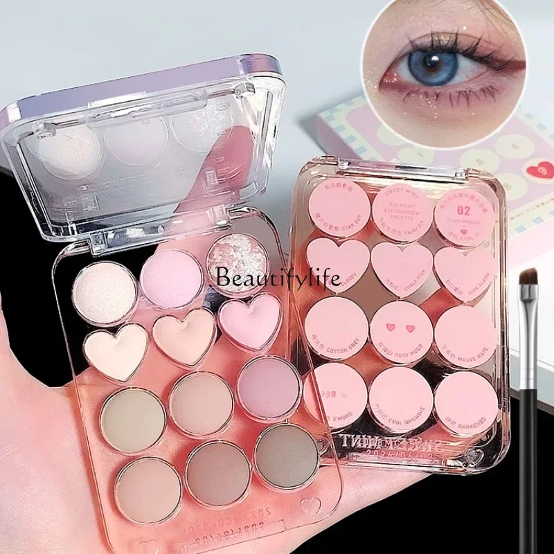 Love Heart Eye Shadow Plate 12 Colors Shimmer Sequins Matte