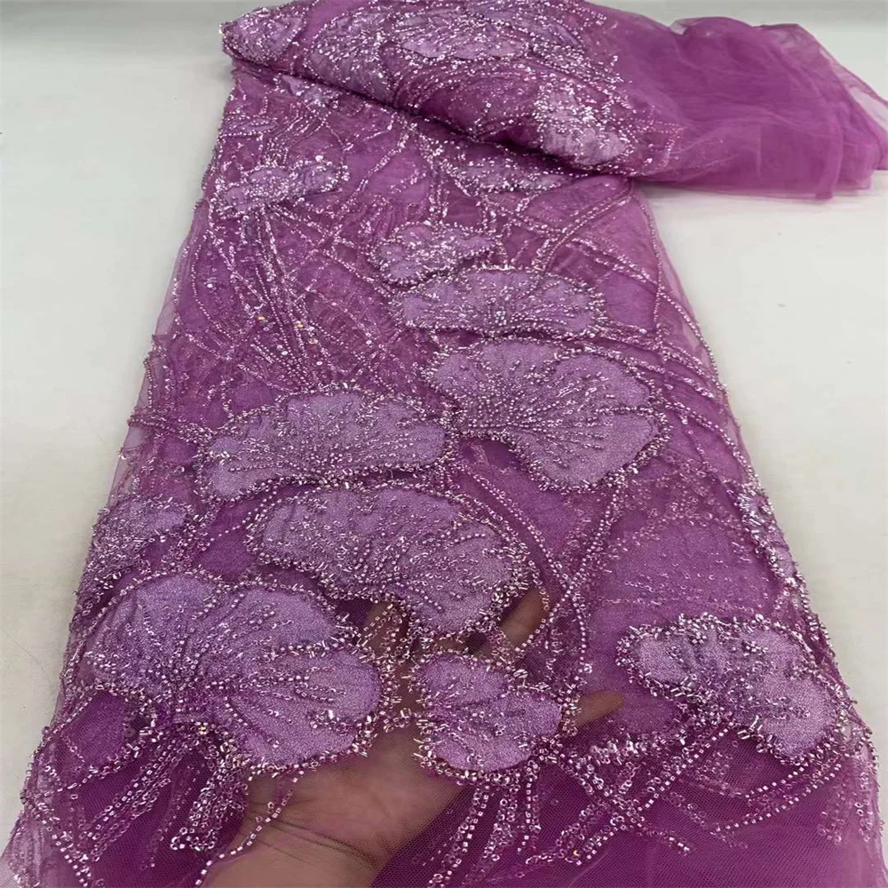 2024 New African Tulle Lace Sequinsd New High Class Beads France Hot Sale Lace Nigerian Handmade Party Bride Wedding Dresses