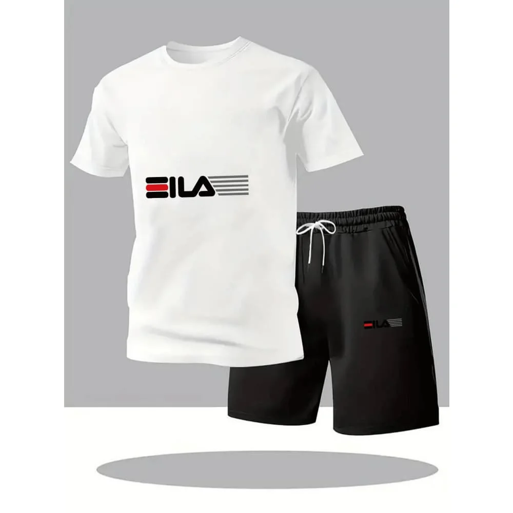 

Men's Casual Short Sleeved T-shirt Sports Suit Summer New Multi Colored Breathable Men's Pullover and Jogging Shorts 2-piece Set