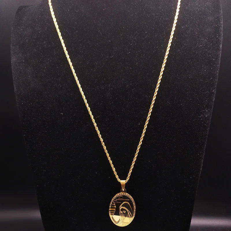 Dziewica Maryja Naszyjnik ze stali nierdzewnej Katolicki Matka z Guadalupe Dziewica Dziewczyny Naszyjnik Ikona Medal Biżuteria Collares hombre — zdjęcie 4