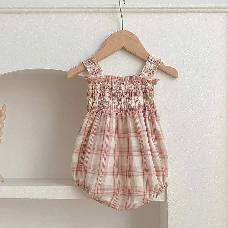 2024 New Summer Sister Clothing Baby Girl Party Dress Sleeveless Cotton Plaid Infant Baby Girl Jumpsuit Kids Princess Dresses