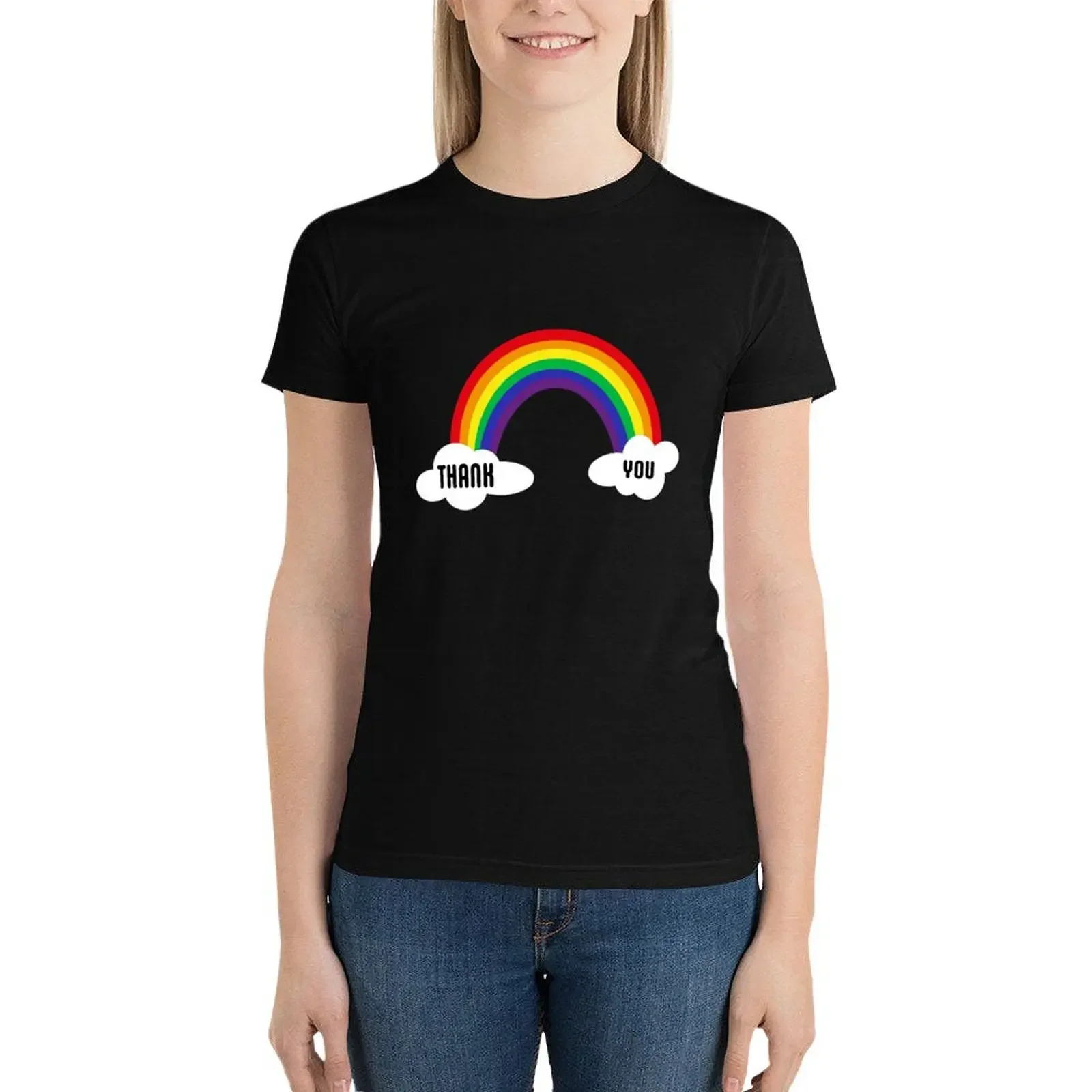 Thank You Rainbow T-Shirt lady clothes korean fashion aesthetic clothes luxury designer clothing Women