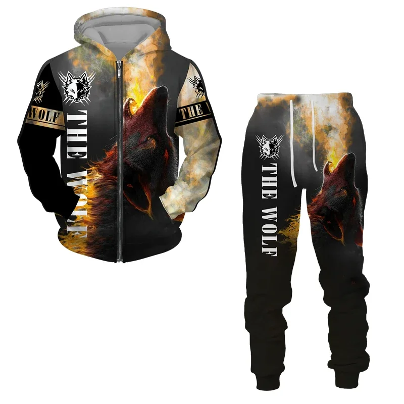 Men Zipper Hoodie Suit Animal Wolf 3D Printeds Tracksuit/Pants Long Sleeve Casual Streetwear Oversize Autumn Winter High-quality