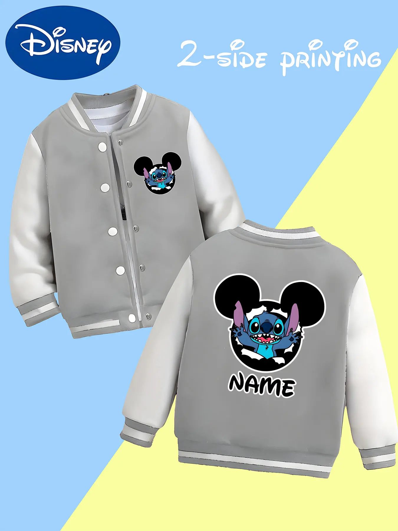 MINISO Disney Stitch Mickey Head Co-branded Children's Baseball Jacket - Stitch's torn Mickey head shape, creative and novel, su