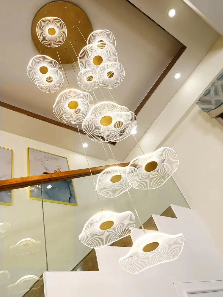 Lotus leaf staircase pendant light living room coffee shop creative LED light remote control dimming