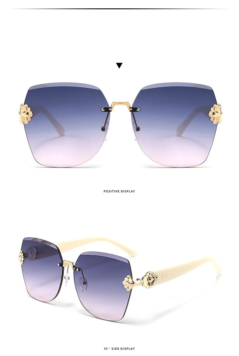 2025 Neue Große Rahmenlose Luxus-Sonnenbrille für Damen UV-Schutz Modische Kleine Sonnenbrille (DS-2402) – Detail 13