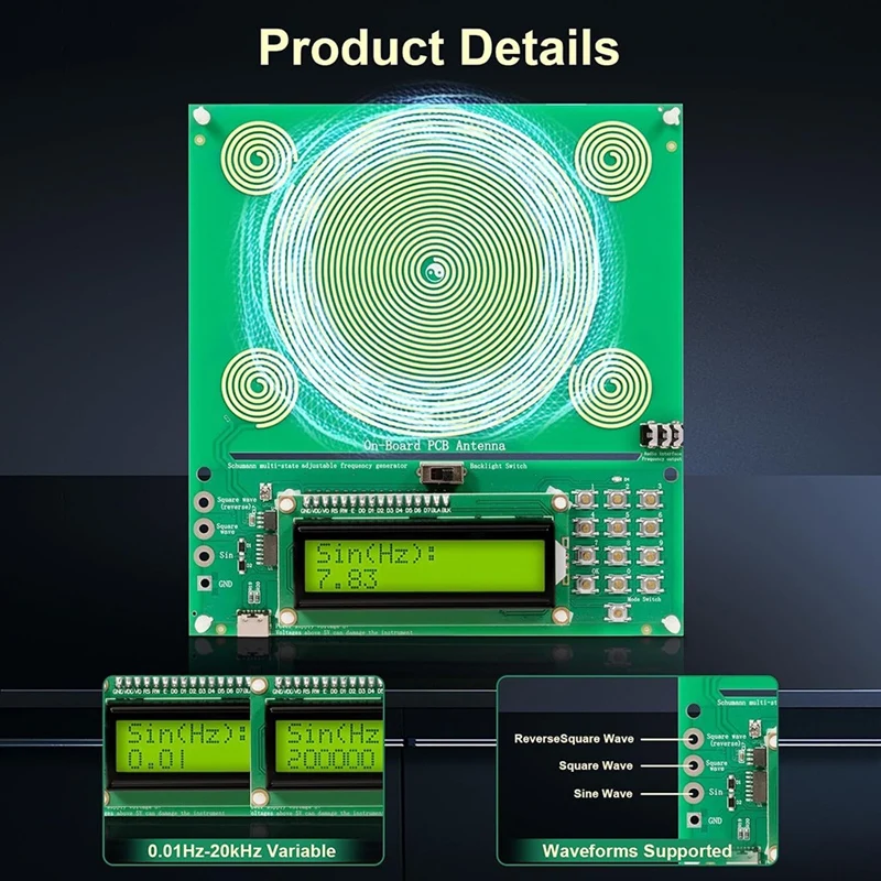 DT16 Sine Wave Signal Generator 0.01Hz-100000Hz Adjustable Type-C for Schumann Resonance Experiment Meditation