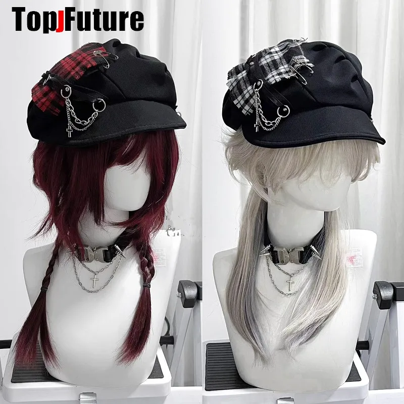 Hurtownia Custom Make Customized Women Harajuku Gothic Lolita Beret hat Cap Y2K Girl Boy Steampunk Punk Chain handmake Sun hats