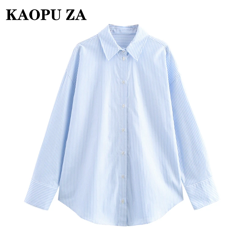 Kaopu Za 2024 Nieuwe Dames Revers Gestreept Single-Breasted Shirt Basics Trend Dames Top Zomerkleding