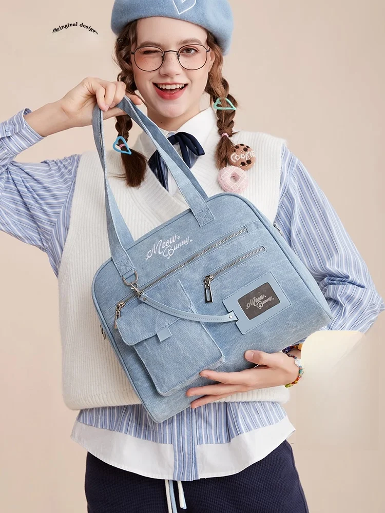 

Miaoxiaotu Women's Tote Bag Commuter Canvas Crossbody Shoulder Bag Simple Retro Style for College Students Summer New Arrival