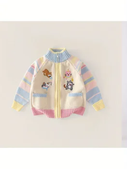 Girls Cartoon Knit Zipper Cardigan 1