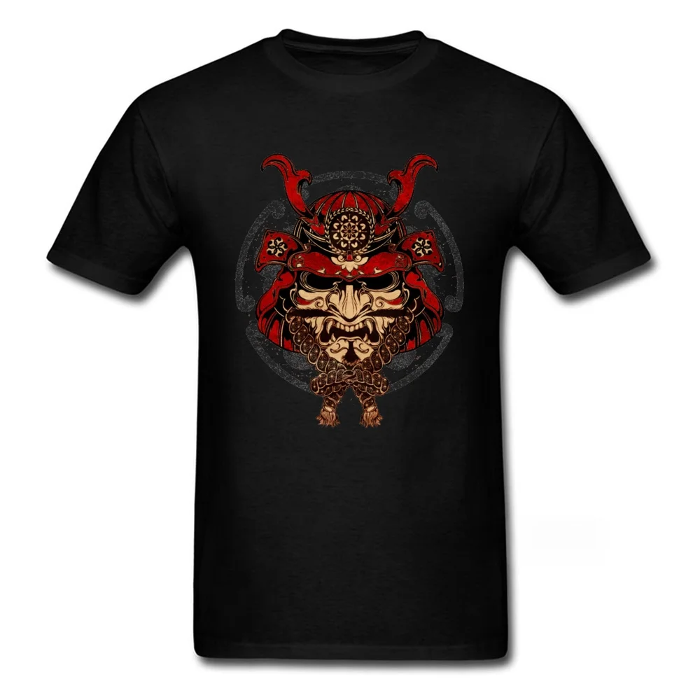 Japan Style T Shirt Samurai Head Mask Print Men Tshirt Sakura Skulls Tops Tees Vintage Oni T-shirts Slim Fit 100% Cotton Clothes