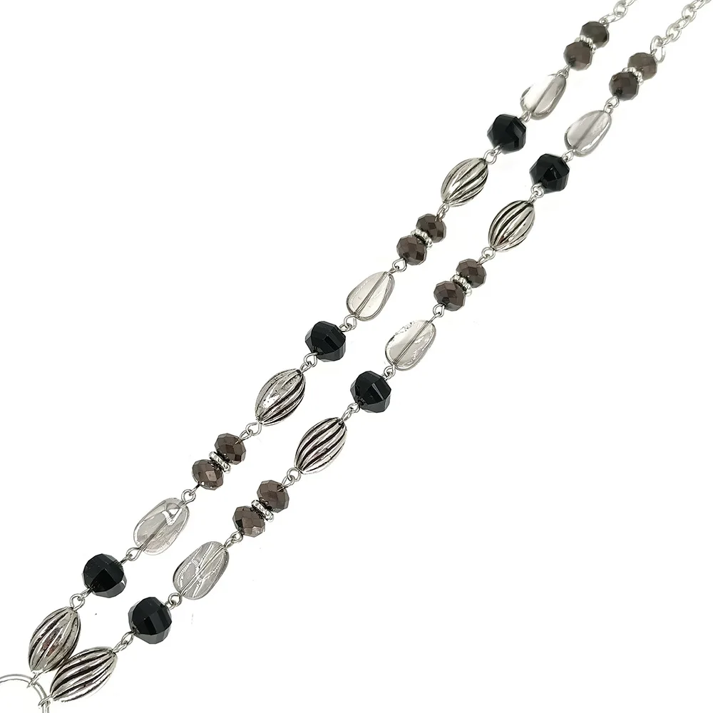 Black Glass Beads Badge Lanyard Chain Necklace ID Holder Badge Clip Necklace for Women Teachers Keychain Holder Keyholder