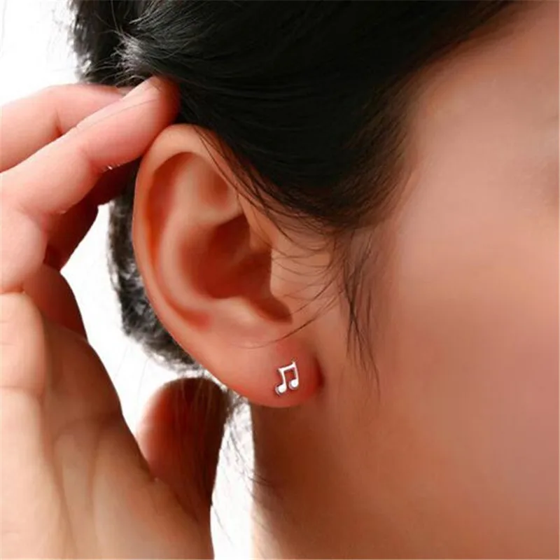 New Simple Fashion Jewelry 925 Sterling Silver Women Musical Notes Asymmetry Sweet Exquisite Stud Earrings