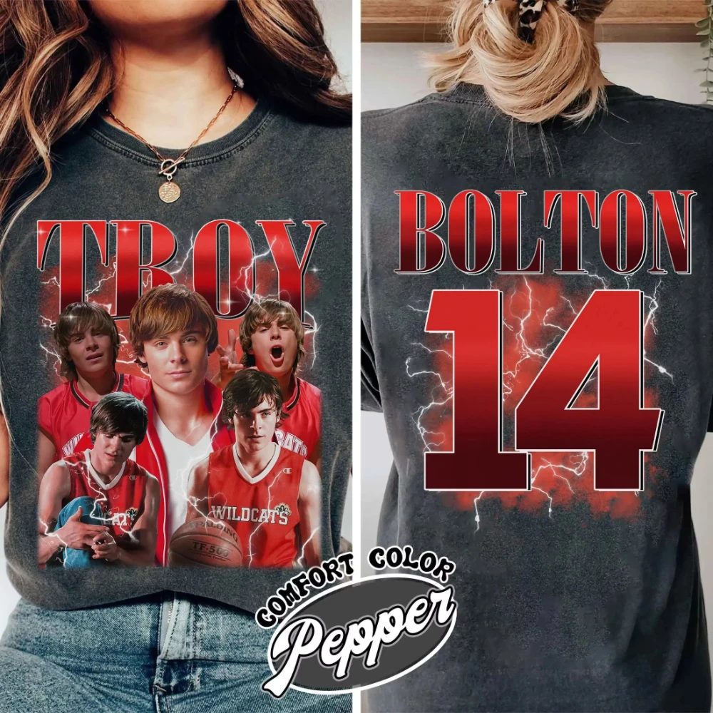 Retro Summer Channel High School Musical Troy Bolton Boots Shirt T-Shirt mit bedrucktem Muster, lässig, für den Alltag, Street-Dressing – Detail 2