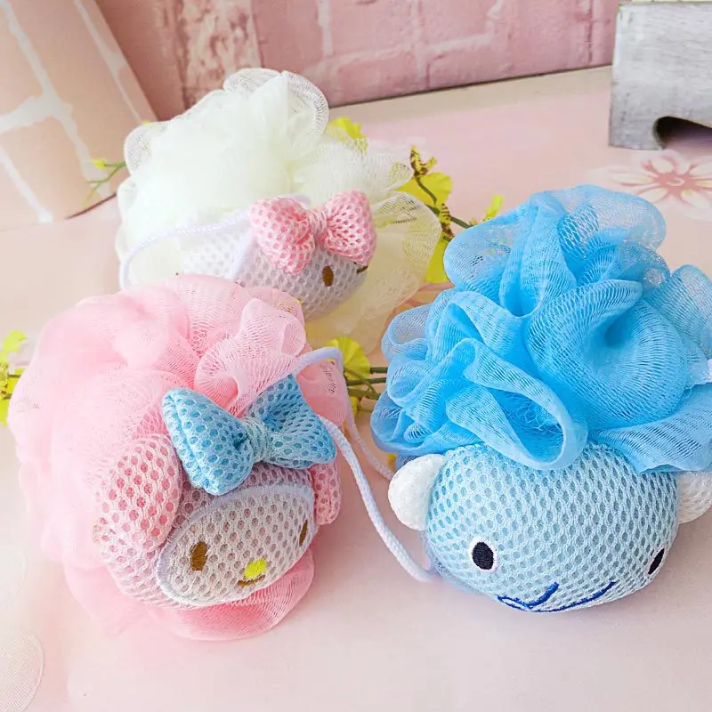 Sanrio Kawaii Hello Kitty Bath Flower MY Melody Shower Ball Large Girl Bathing Cute Back Rubbing Cartoon Doll