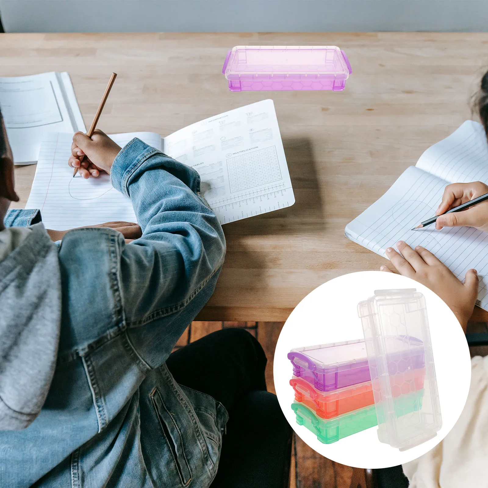 

4 Pcs Pencil Storage Box Case Stationery Containers Plastic PP Lightweight Multi Function Students School Supplies