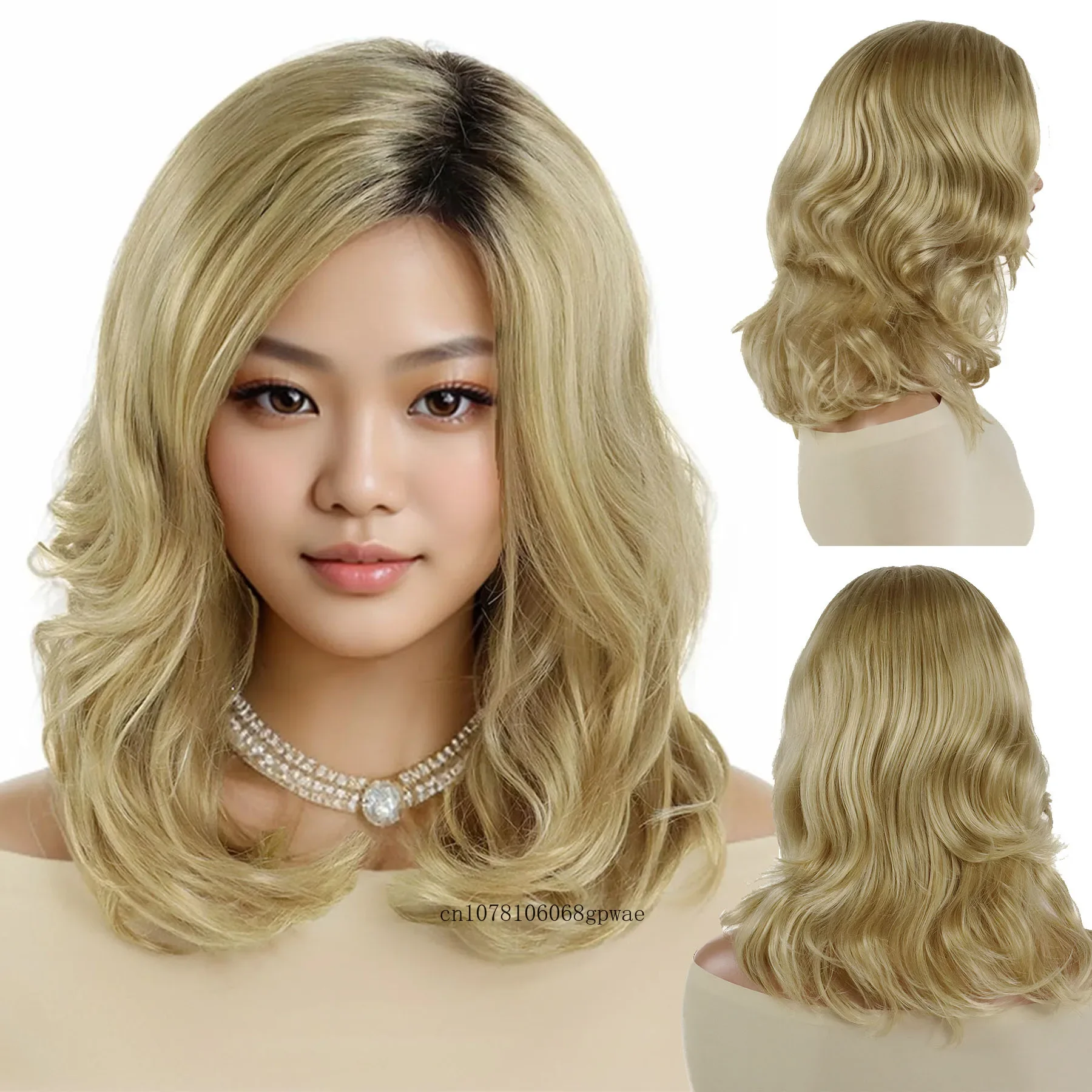 Synthetic Medium Long Curly Wig Ombre Blonde Wig for Women Natural Soft Hair Daily Cosplay Party Heat Resistant Sexy Ladies Wigs