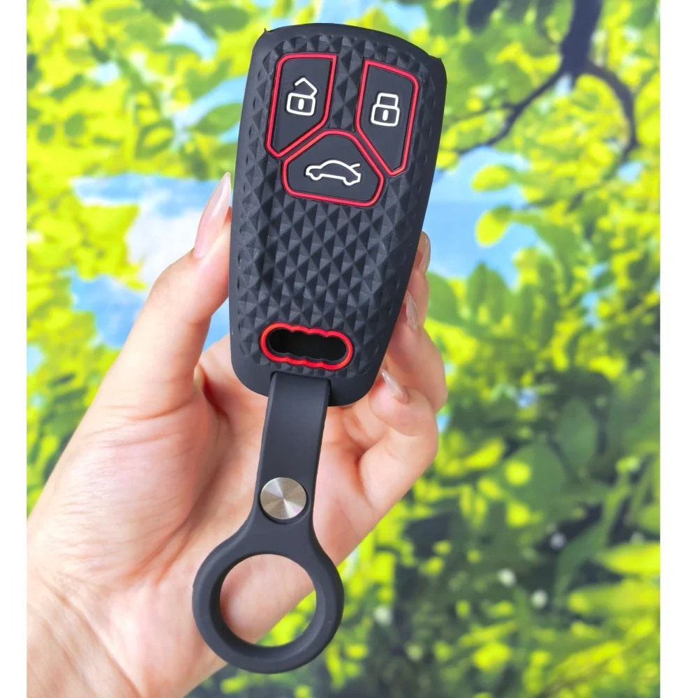 Anti‑Scratch Non‑Slip Key Sleeve With Keychain Chain For Audi Q5 Q7 TT A4 B9 A5 A6 S4 S5 S7 TTS TFSI RS 8S 8W 4M