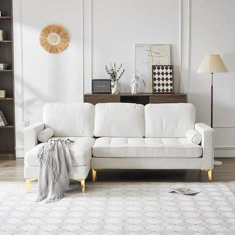 أريكة مقطعية على شكل حرف L من قماش الكتان مع كرسي قابل للعكس لغرفة المعيشة، أريكة على طراز فوتون، وسادة مقعد مزينة بشبكة #4