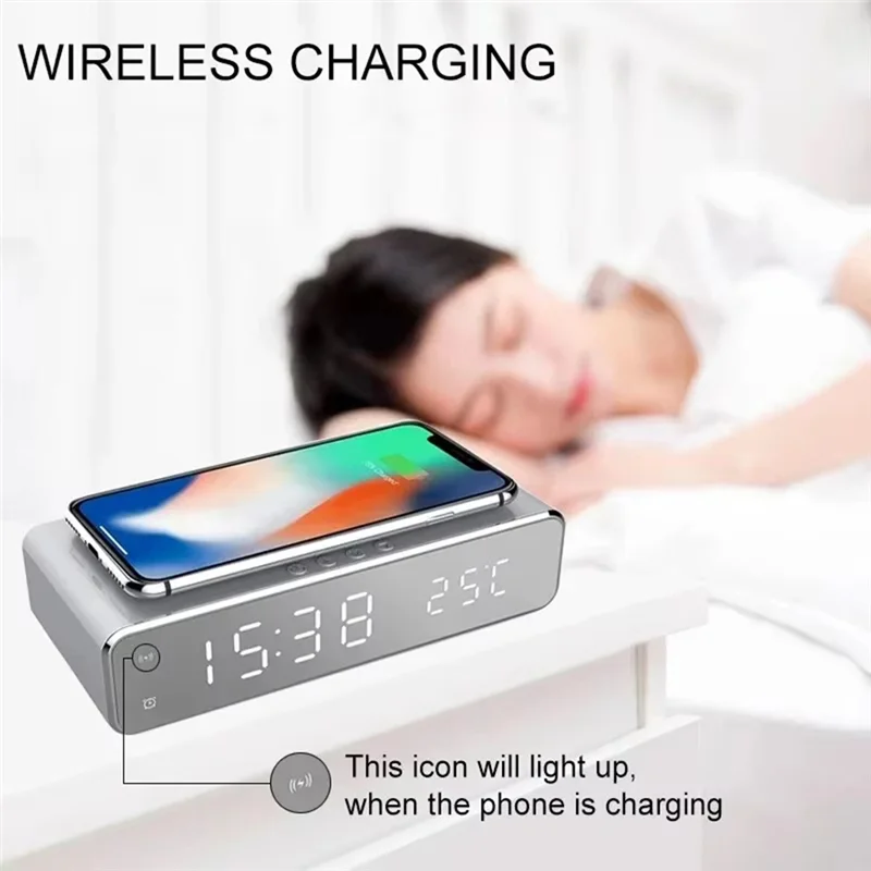 أداء مستقر-شاحن لاسلكي الوقت المنبه LED ميزان الحرارة الرقمي سماعة شواحن الهاتف محطة شحن سريع