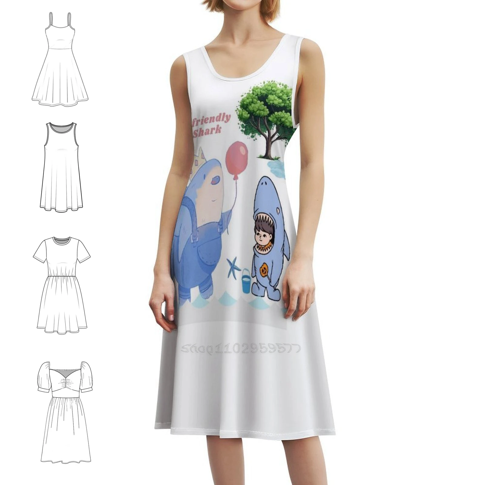 فستان حفلات أنيق للسيدات من Shark فستان على شكل حرف A مع خيارات قصيرة/طويلة/بدون أكمام صديقة لسمك القرش Shark Boy Blue Water