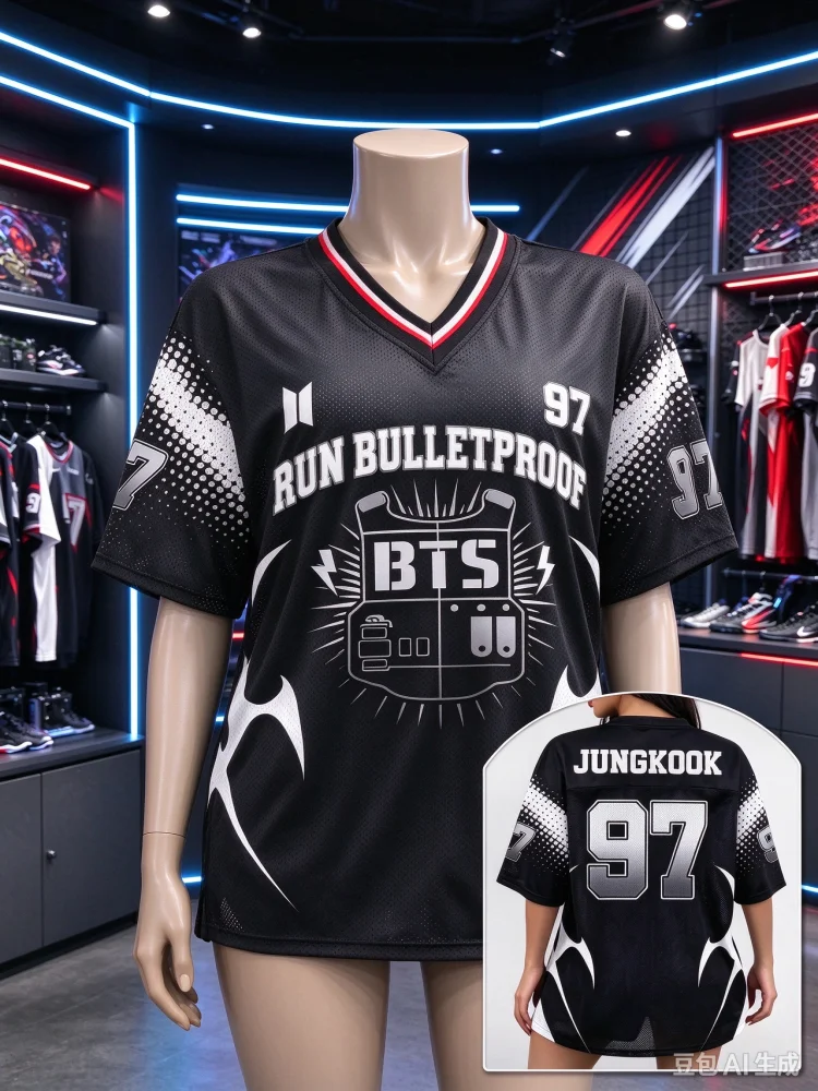2027 New Korean Wave K-pop BTS Male Band Idol Peripheral Printed Breathable Quick Drying Short Sleeved T-shirt Fans Singer