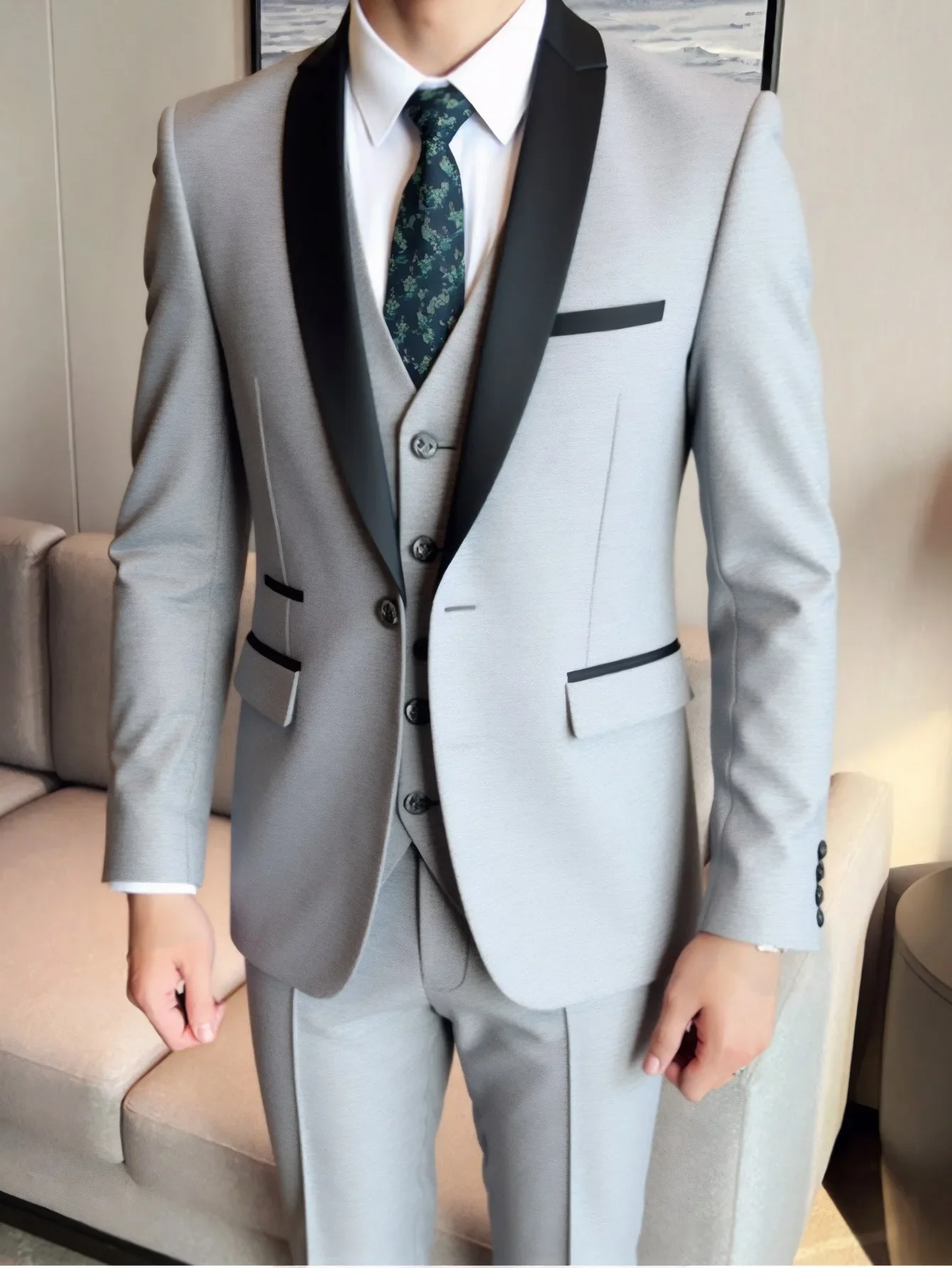 

Men's Slim Fit Three-Piece Suit Casual High Quality Business Groom Wear Comfortable Fit Formal Menswear for Wedding