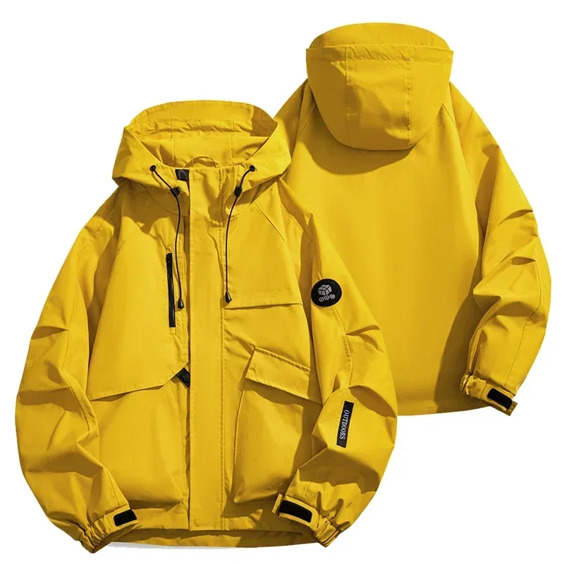 Men's and women's waterproof hooded windproof jacket, with multiple pockets and a zipper, suitable for outdoor wear
