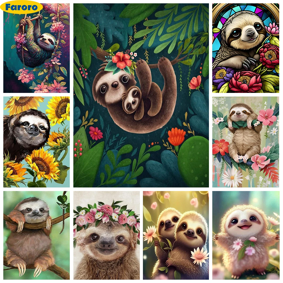 

Sloth 5D Diamond Painting Color Animals Diy Full Round/Square Diamond Embroidery Cross Stitch Handmade Gift Home Wall Art Decor