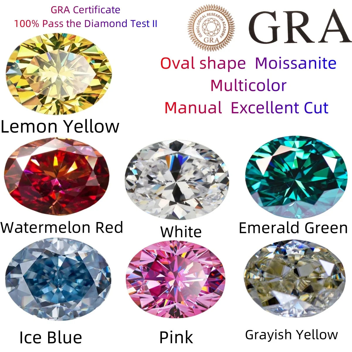 Oval Shape 100% Moissanite Passed Tester 0.5~5.0ct VVS1 Pruple Gray D With GRA Loose Gemstone For Rings Make