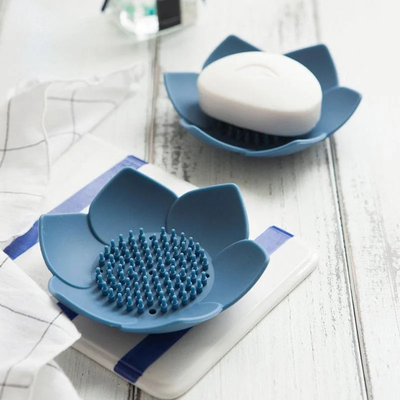 Creative Silicone Lotus Soap Holder Bathroom Soap Drain Box Non Perforated Lotus Shaped Soap Box Kitchen Soap Sponge Drain Box